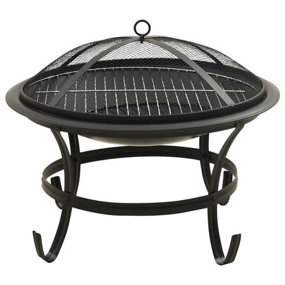 22" 2-in-1 Cooking Fire Pit with Mesh Cover & Grill, Black