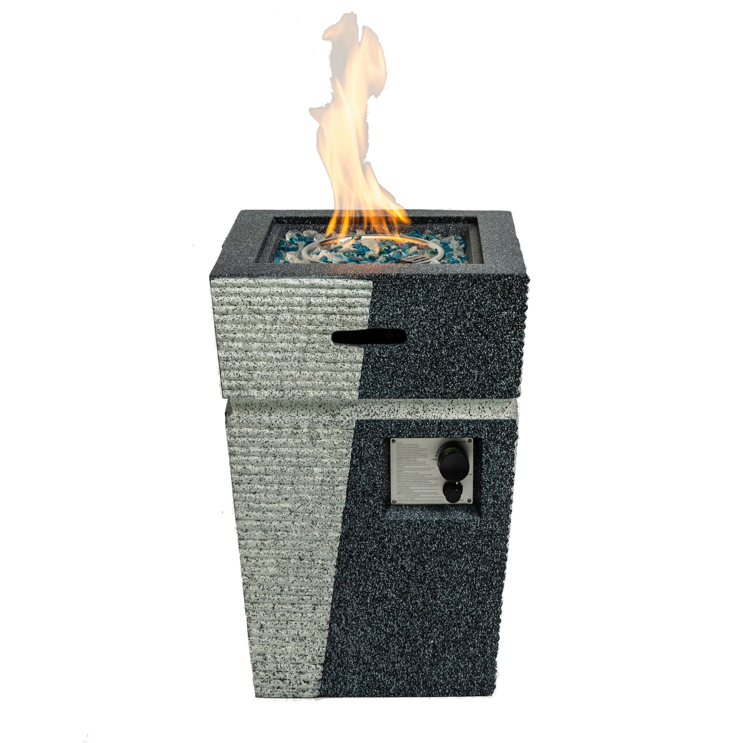 Light Grey-Blue Concrete Square Top Propane Fire Pit Column, 40,000 BTU (20" x 20" x 29.1")