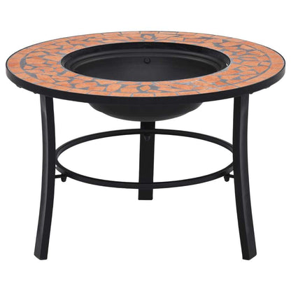 26.8" Mosaic, Terracotta Round Steel & Ceramic Fire Pit Table for Garden & Patio