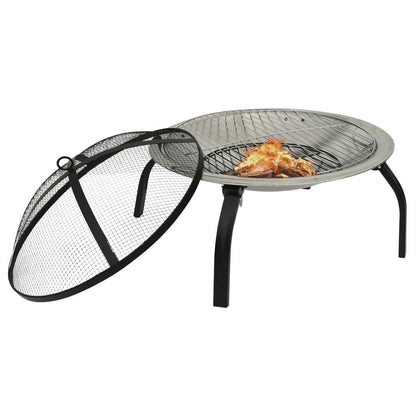 22" 2-in-1 Cooking Fire Pit with Mesh Cover & Grill, Silver