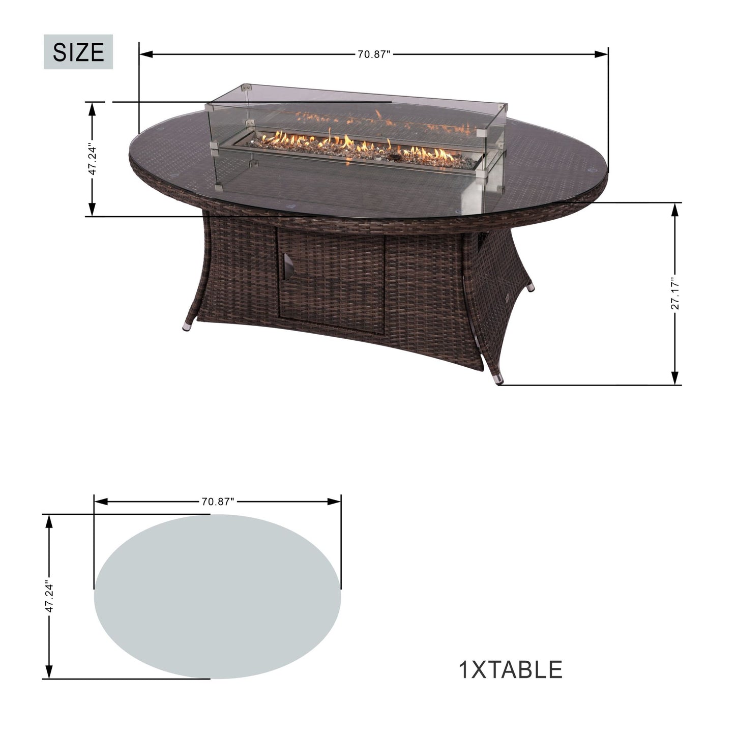 47" Wicker Outdoor Rattan 50,000BTU Propane Gas Fire Pit Table