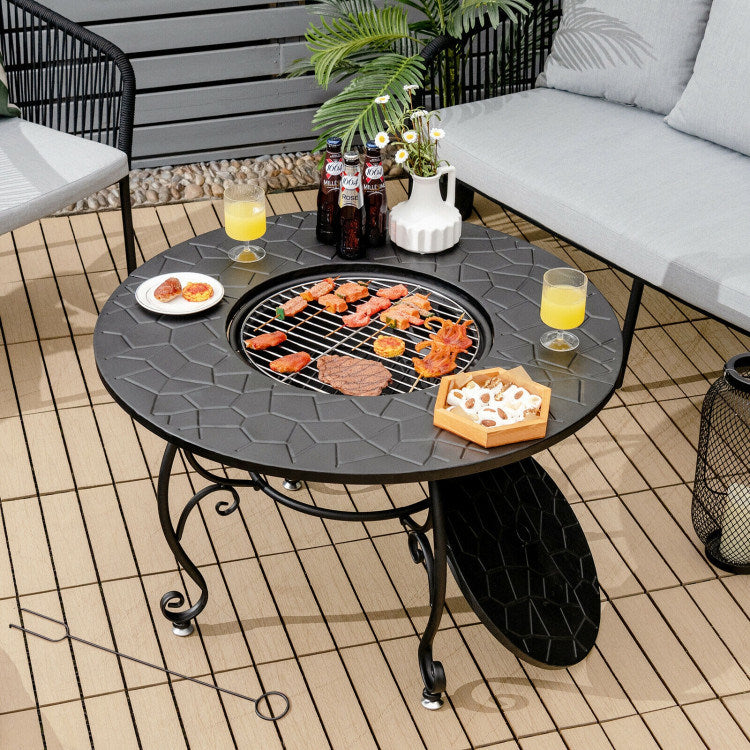 35.5" 4-in-1 Cooking Fire Pit Table with BBQ Grill & Cooler