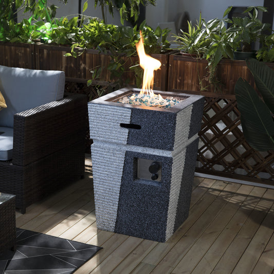 Light Grey-Blue Concrete Square Top Propane Fire Pit Column, 40,000 BTU (20" x 20" x 29.1")