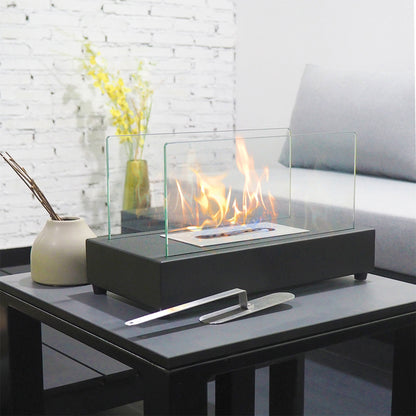 Tabletop Rectangle Fire Pit, Portable Bio Ethanol Fireplace, Smokeless (13.98" x 7.1" x 8"), Black