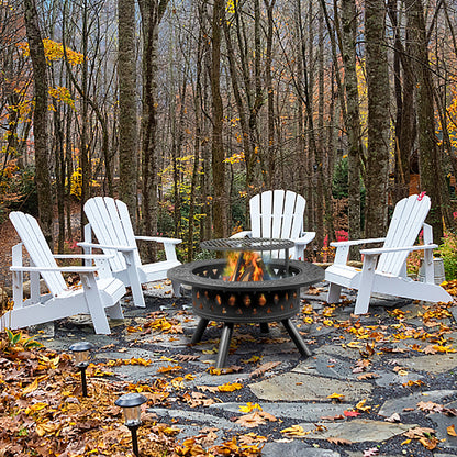 38" Multi-Functional Outdoor Fire Pit with Adjustable Cooking Grates, Black Steel