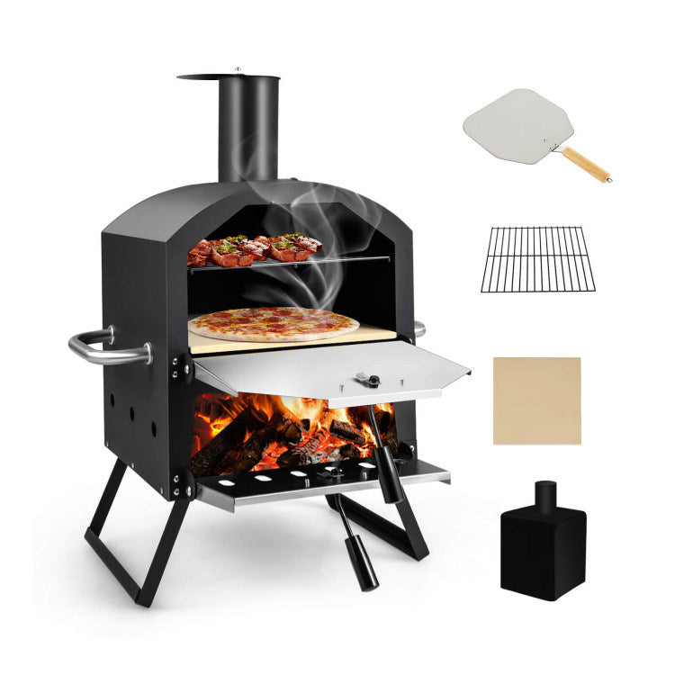 2-Layer Portable Outdoor Pizza Oven With Folding Legs (21.5" x 12" x 28")