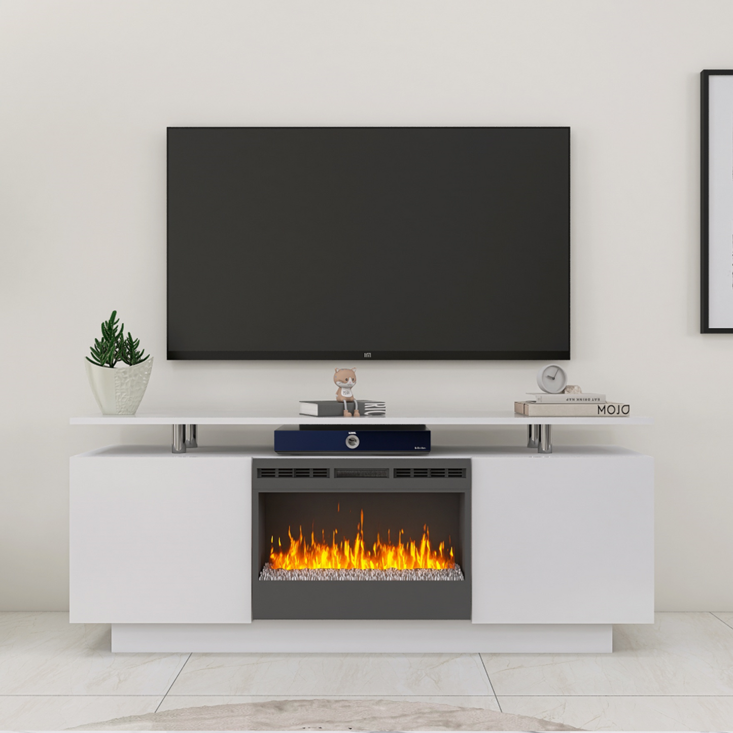 70" Electric Fireplace Center with Insert Fireplace for TVs up to 80 inches, White