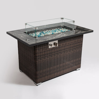 Espresso Wicker Propane Fire Pit Table with Ceramic Tile Top, 50,000 BTU (43.3" W x 26" H x 24.8" D)