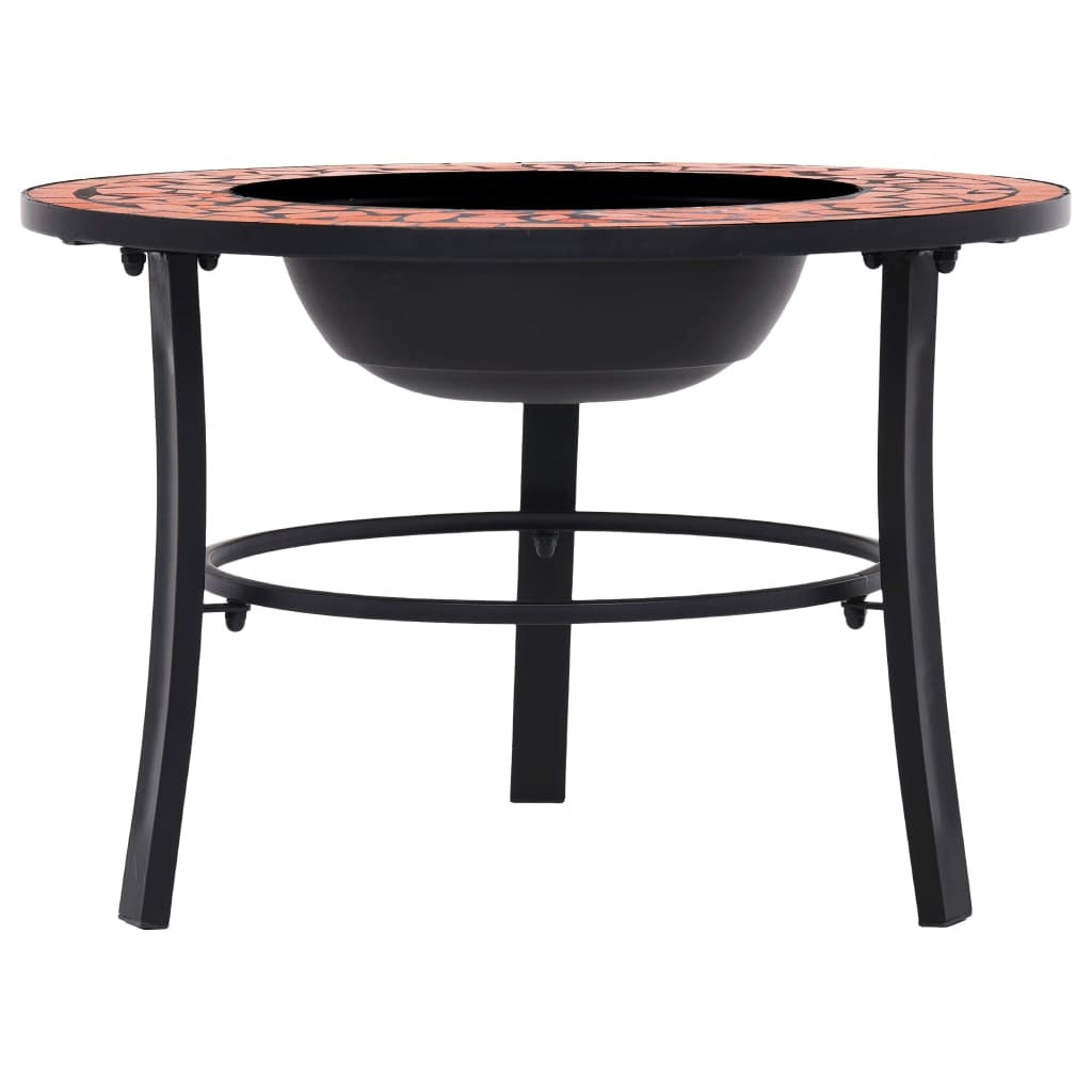 26.8" Mosaic, Terracotta Round Steel & Ceramic Fire Pit Table for Garden & Patio