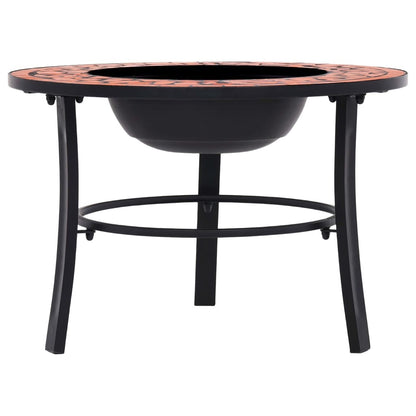 26.8" Mosaic, Terracotta Round Steel & Ceramic Fire Pit Table for Garden & Patio