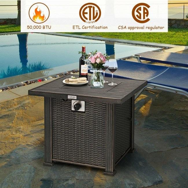 Square Propane Gas Fire Pit Table with Table Cover, 50000 BTU  (30" x 30" x 25")