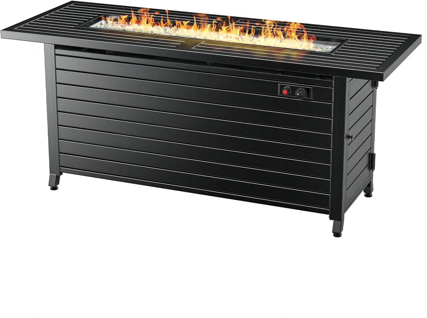 Propane Fire Pit Table, 50,000 BTU, 2 in 1 Rectangular Firepit Tabletop with Lid, Wind Guard, Glass Beads, Aluminum, Mocha (57" W x 24" H x 25" D)