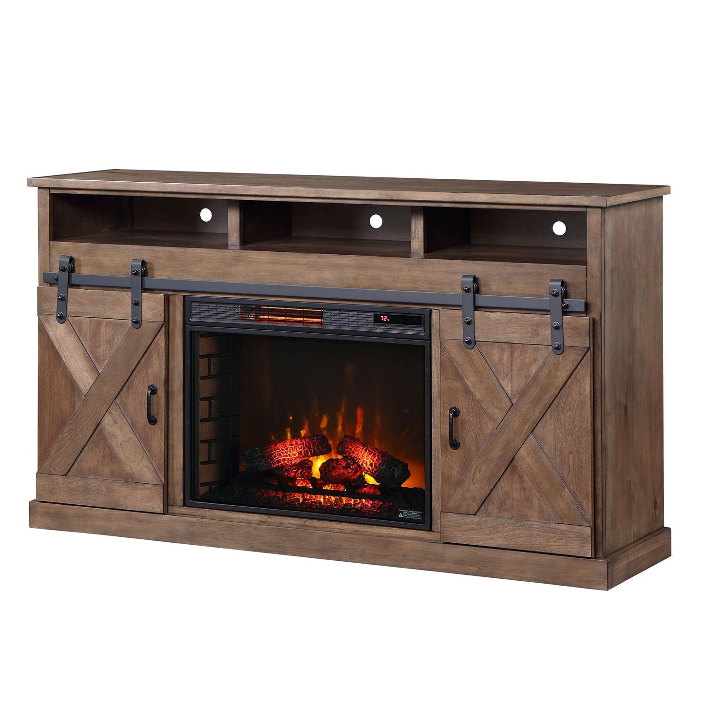 66" Electric Fireplace Center for TVs up to 80 inches, Minimal Assembly, Barnwood Finish