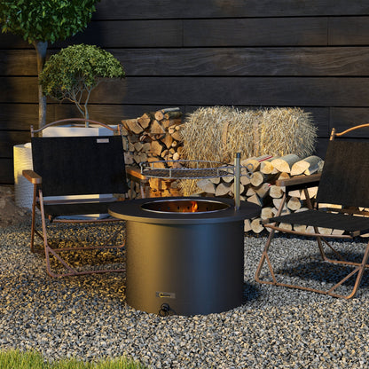 2-in-1 Portable Smokeless Fire Pit & BBQ Grill, Wood Burning (Dia. 25" x 15.7" H), Black