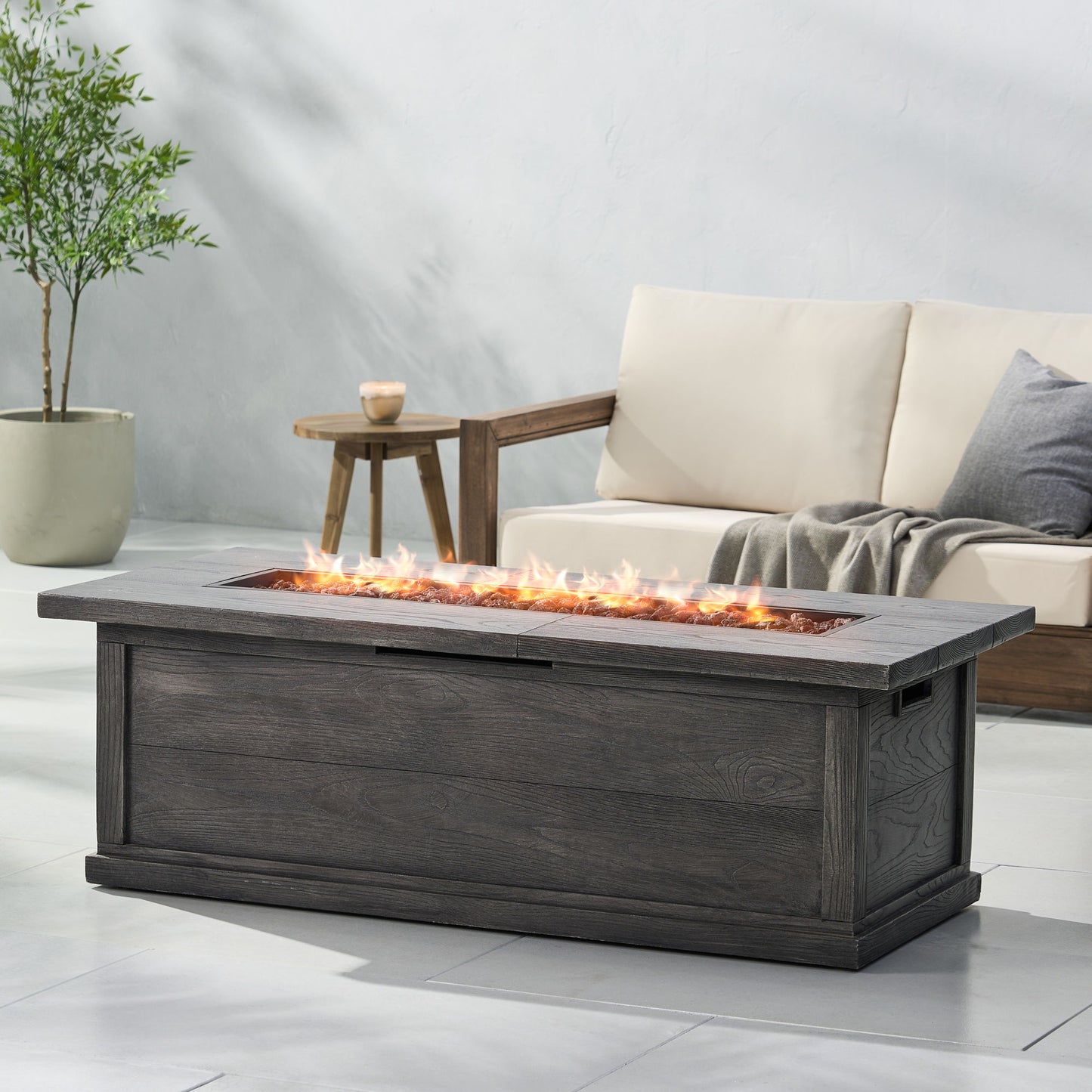 Brown Rectangular Magnesium Oxide Fire Table - 50,000 BTU (56.10" W x 26.10" D x 19.10" H)