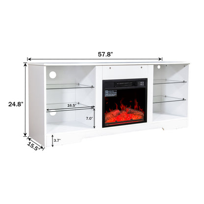 58" Electric Fireplace Center With 18 Inch Electric Fireplace Heater for TVs up to 62 inches, White