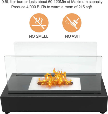 Tabletop Fireplace Bio-Ethanol Fire Pit, Indoor Outdoor, (7.08" x 7.08" x 4.72"), Black