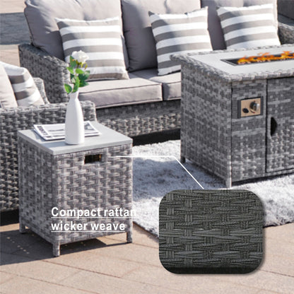 5-Piece Wicker Patio Fire Pit Seating Set with Sectional Sofa & Gray Cushions