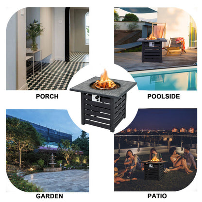 Square, Black, Propane Fire Pit Table with Lava Rocks and Rain Cover (32" x 32" x 25")