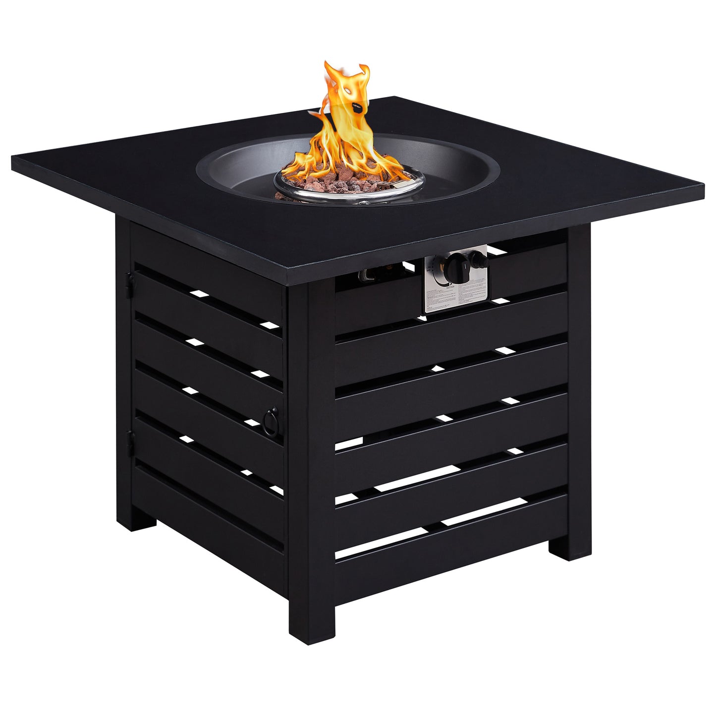 Outdoor Black Square Fire Pit With Table Top, 40000 BTU, for Deck Garden Backyard (31.75'' W x 31.75" D x 23.8'' x H)