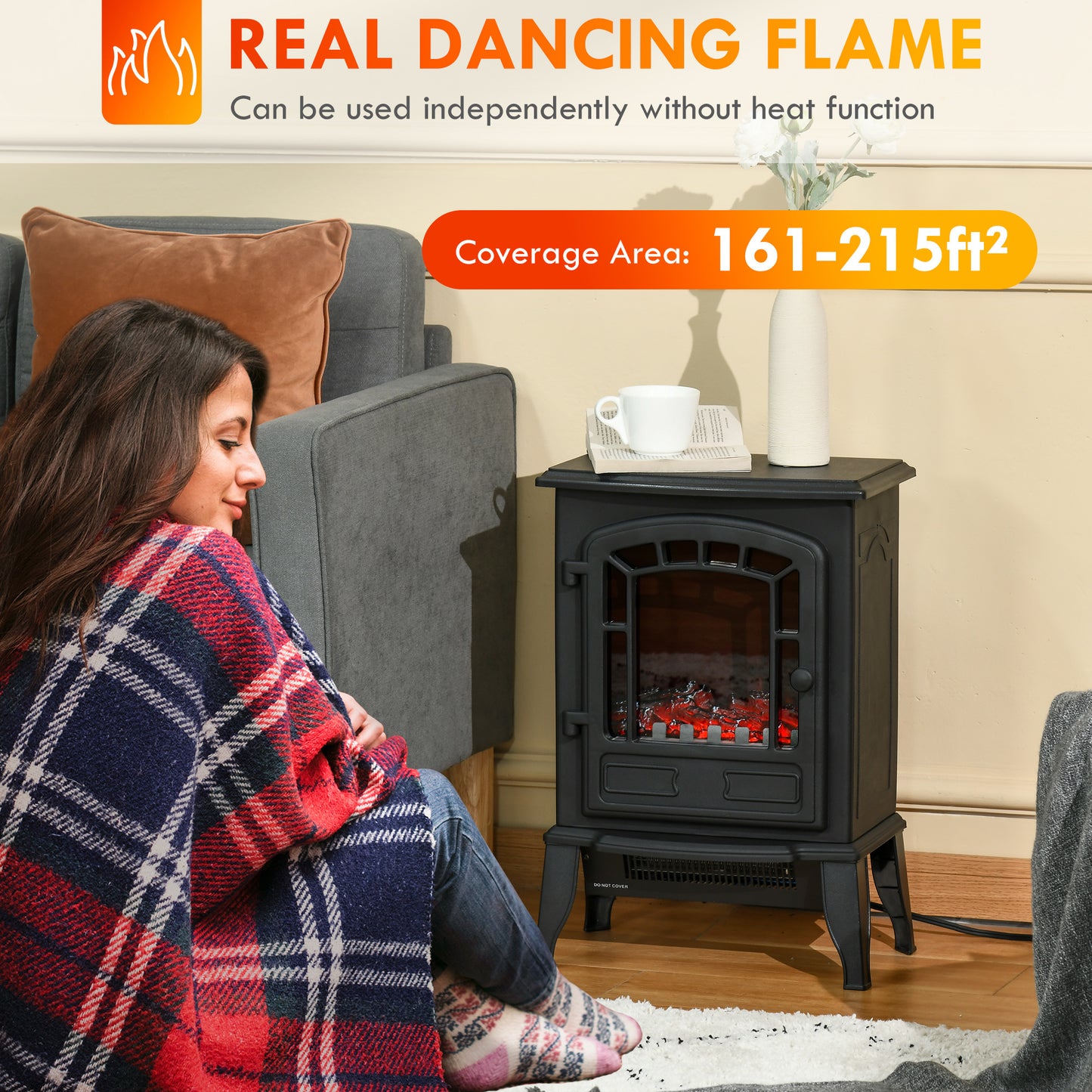 22" Freestanding Electric Fireplace Stove, Black