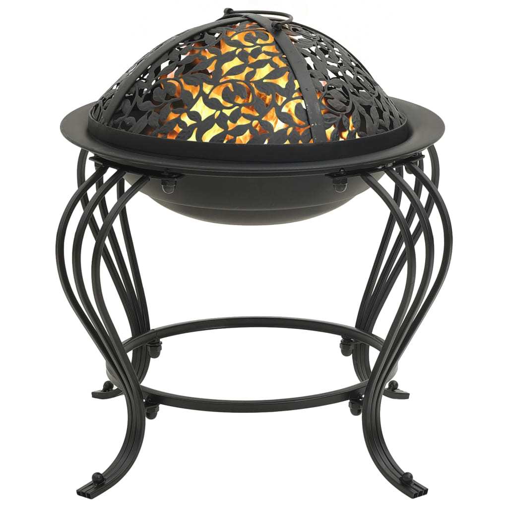 19.3" Regally Designed Steel Fire Pit with Poker, (19.3" x 19.3" x 17.3"), Black