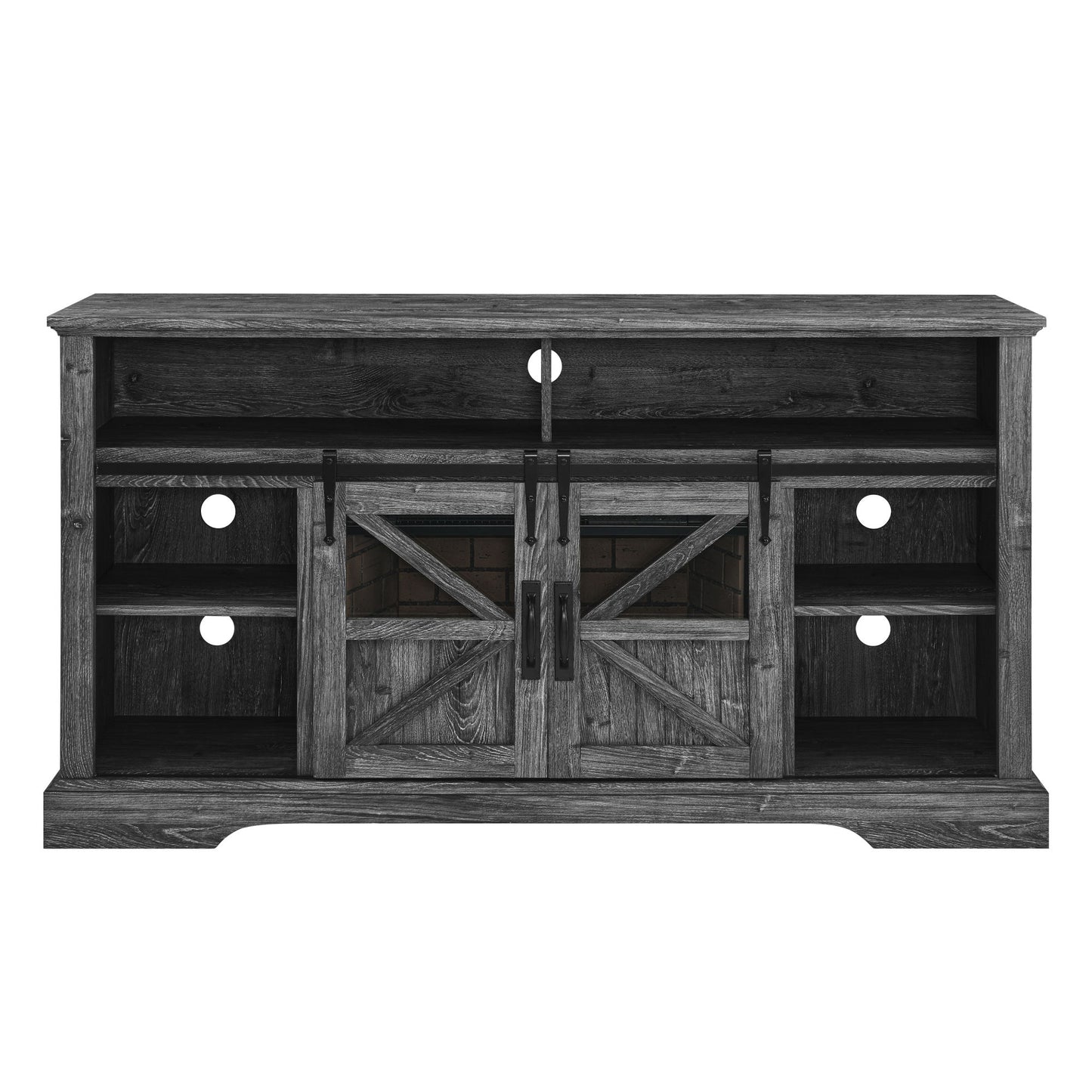 60" Electric Fireplace Entertainment Center With Door Sensor-Dark Rustic Oak