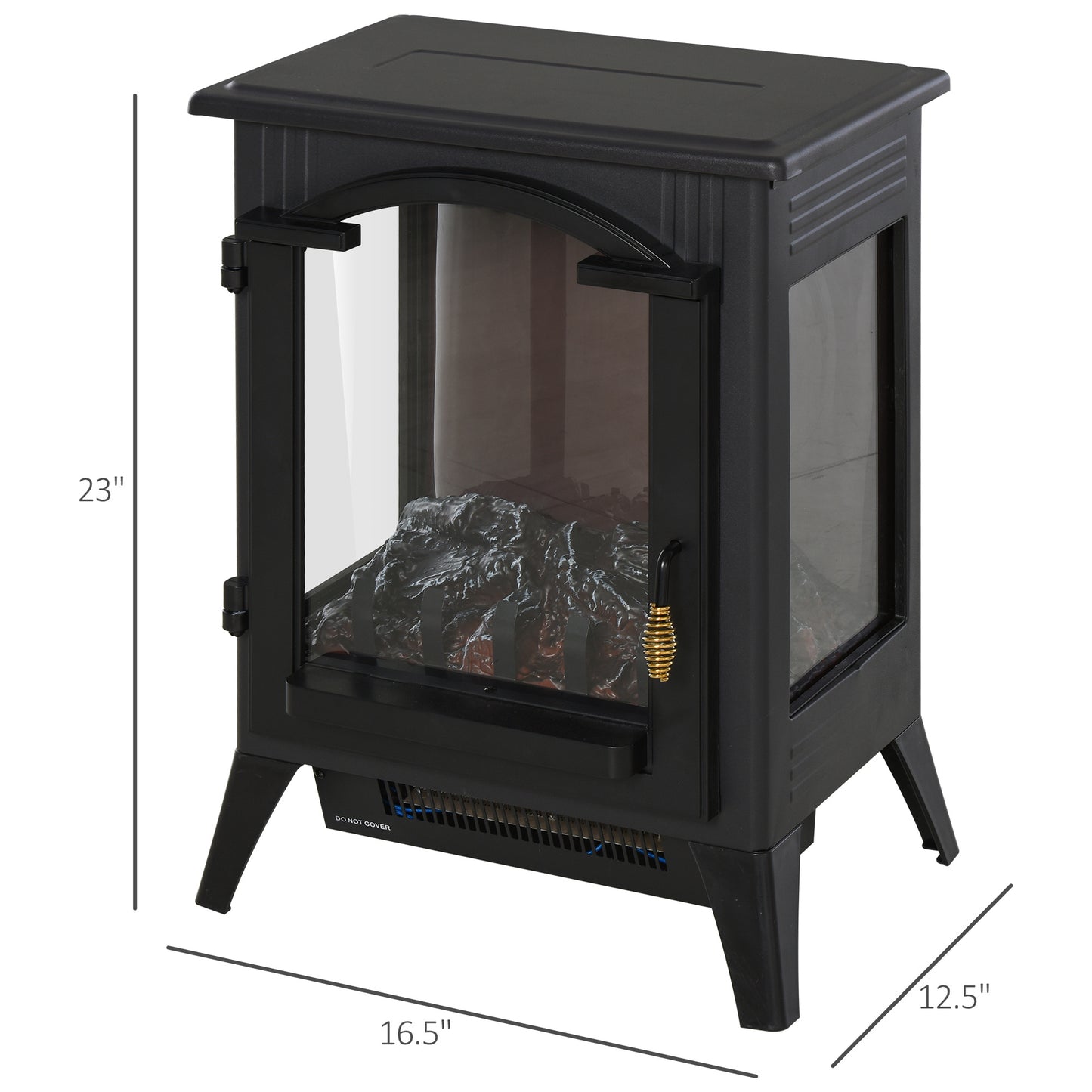 23" Electric Fireplace Heater with Realistic LED Flames and Logs, Overheating Protection, 750W/1500W, Black