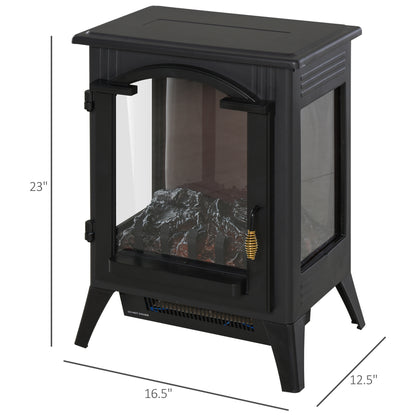 23" Electric Fireplace Heater with Realistic LED Flames and Logs, Overheating Protection, 750W/1500W, Black