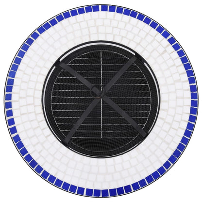 26.8" Blue and White Round Mosaic Fire Pit Table with Ceramic Top, Steel Bowl