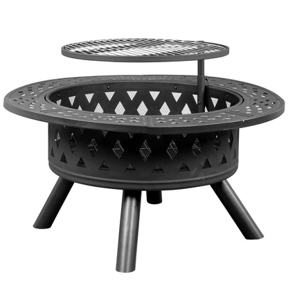 38" Multi-Functional Outdoor Fire Pit with Adjustable Cooking Grates, Black Steel