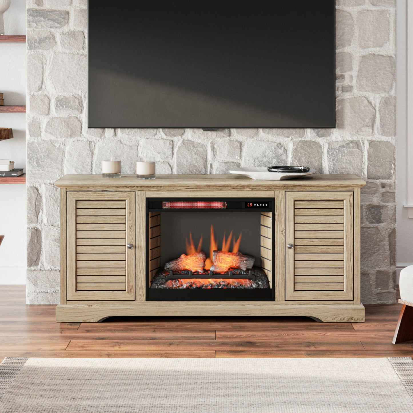 Topanga 68" Electric Fireplace Center for TVs up to 80 inches, Minimal Assembly, Alabaster finish