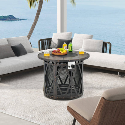 32" 30,000 BTU Round Fire Pit Table with Fire Glass and Ceramic Tile Top