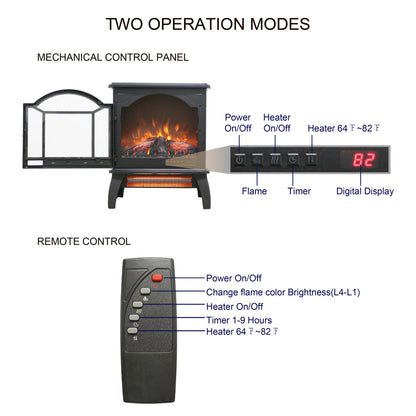 18" 3D Flame Electric Infrared Quartz Fireplace Stove with Remote Control, Antique Black