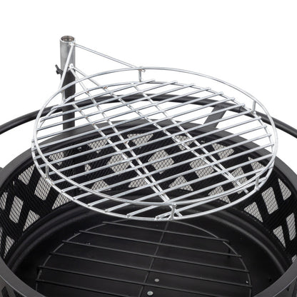 30" Outdoor Metal Cooking Fire Pit with 360° Swivel Grill, Black