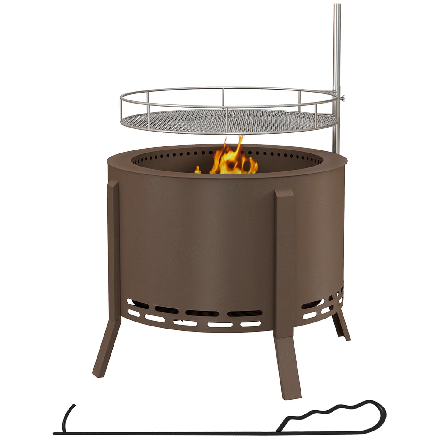 2-in-1 Smokeless Fire Pit and BBQ Grill (19" Dia x 16.5" H), Brown