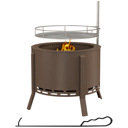 2-in-1 Smokeless Fire Pit and BBQ Grill (19" Dia x 16.5" H), Brown