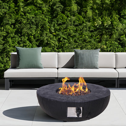 28" Round Propane, 30,000 BTU Gas Fire Pit with Faux Woodgrain (28" D x 10" H)