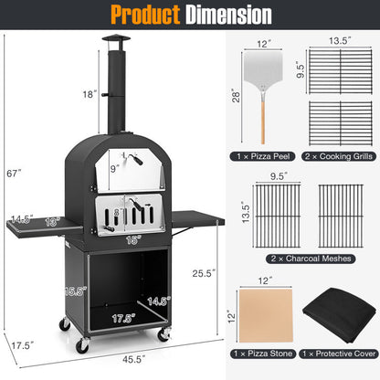 Outdoor Pizza Oven with Cover, Grill Racks, Thermometer (45.5" x 17.5" x 67")