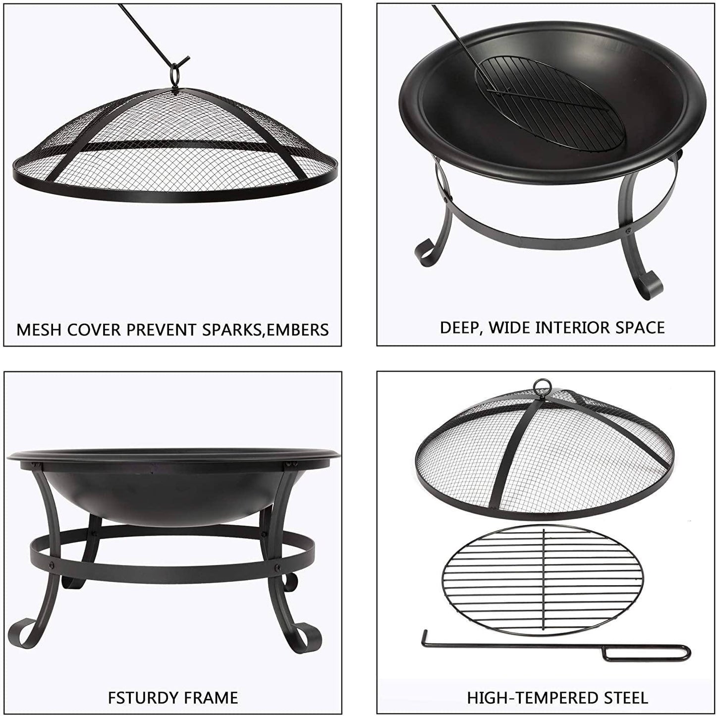 21.3" Portable Cooking Fire Pit with Spark Screen & Poker