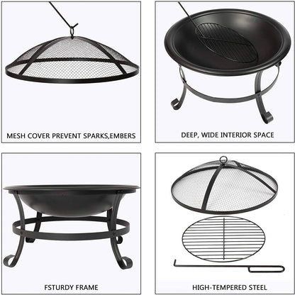 21.3" Portable Cooking Fire Pit with Spark Screen & Poker