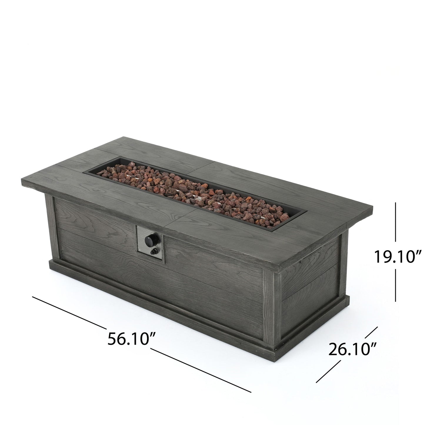 Brown Rectangular Magnesium Oxide Fire Table - 50,000 BTU (56.10" W x 26.10" D x 19.10" H)