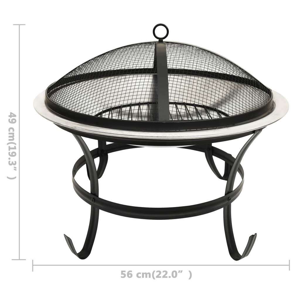 22" 2-in-1 Cooking Fire Pit with Mesh Cover & Grill, Silver