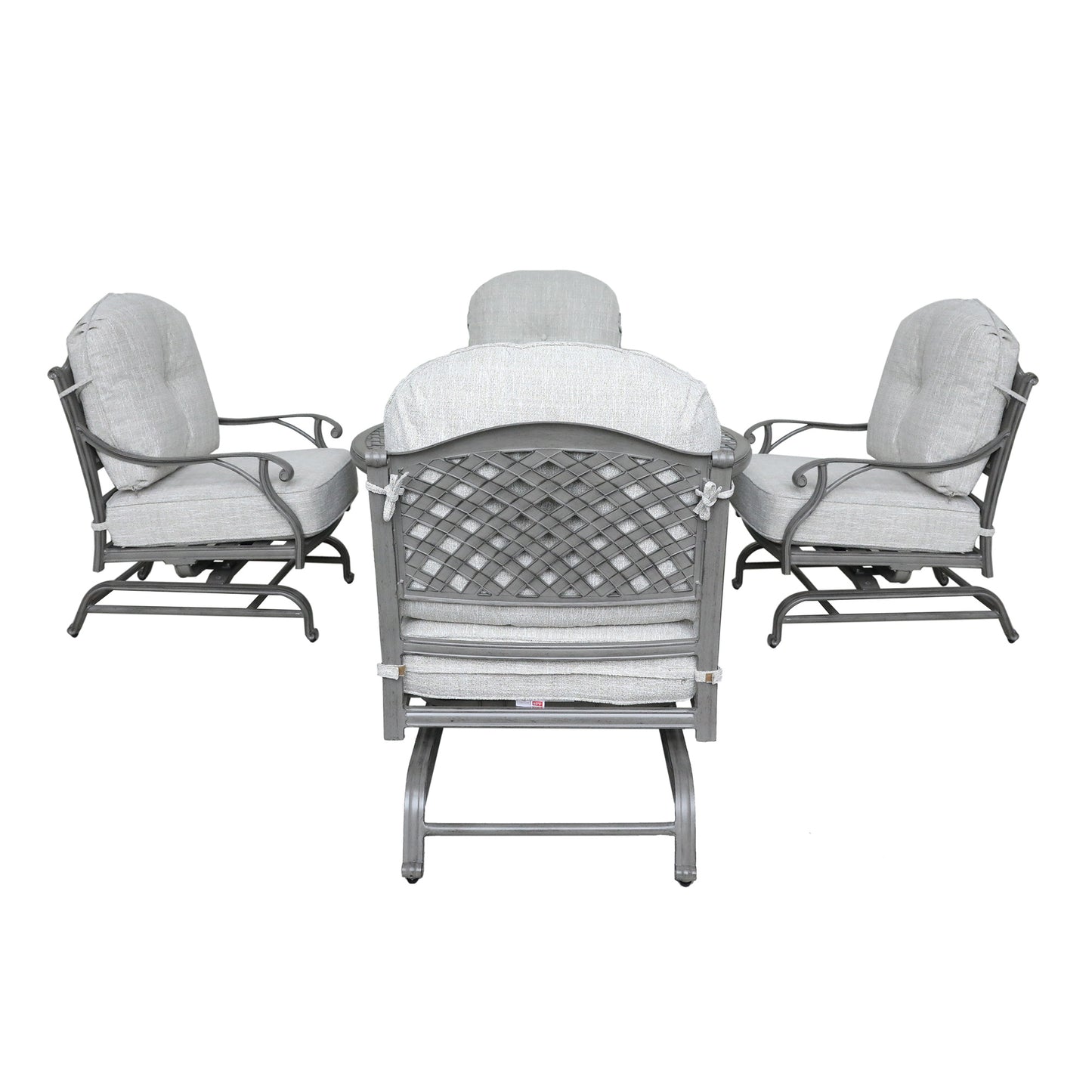 5 Piece Cast Aluminum Chat Fire Pit Set with Cushions - Light/Dark Grey