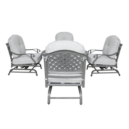 5 Piece Cast Aluminum Chat Fire Pit Set with Cushions - Light/Dark Grey