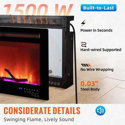 50'' Wall Mounted Recessed Electric Fireplace with Voice Control, Alexa Compatible, 1500W, Black