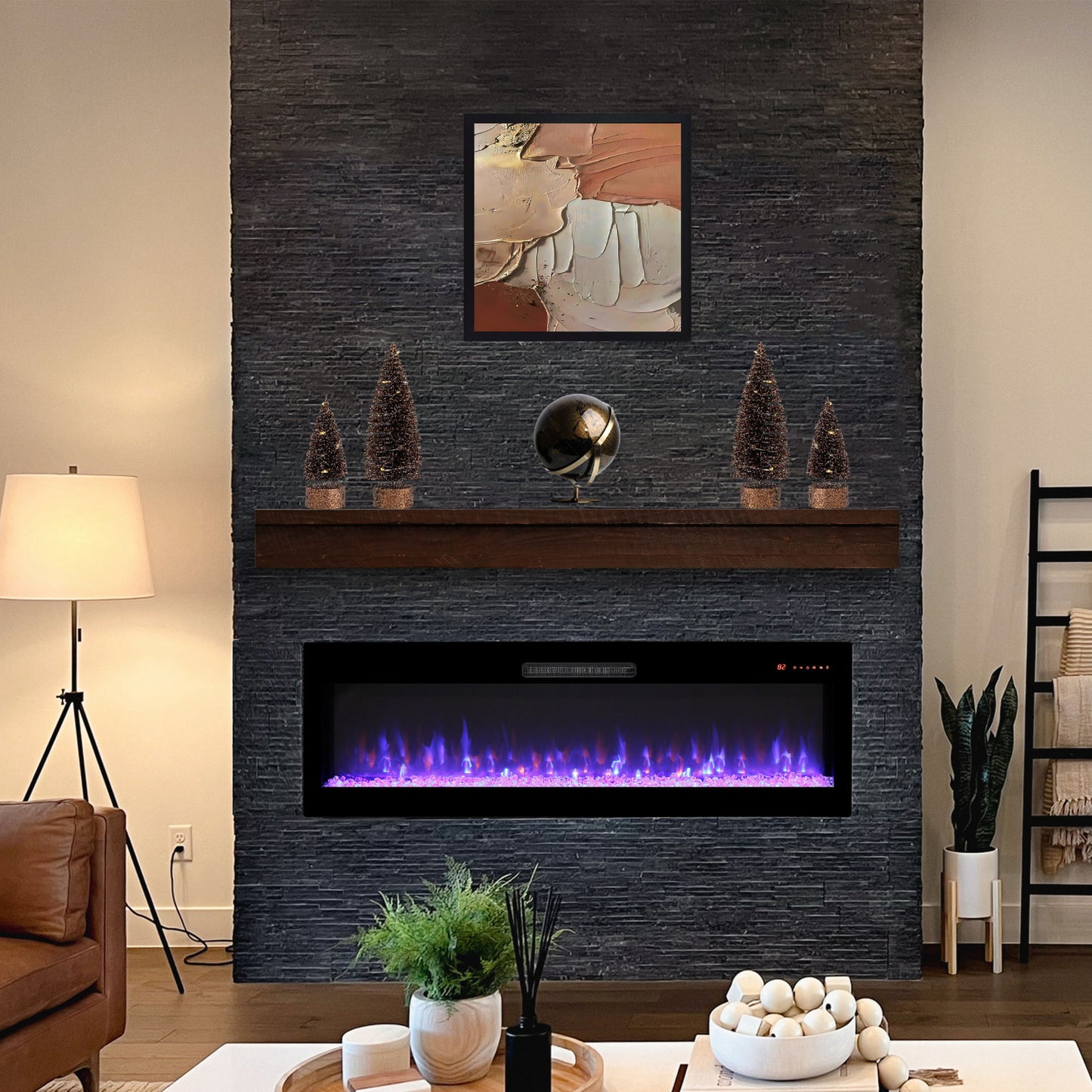 50" Electric Fireplace, Recessed and Wall Mounted Fireplace