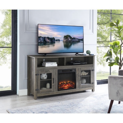 58" Modern Farmhouse TV Stand with Electric Fireplace, Grey