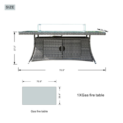 7-Piece Wicker Gas Fire Pit Set with Rectangular Table & Arm Chairs