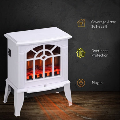 18" White Electric Fireplace Heater with Adjustable Heating Modes